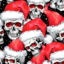 Sale Rest 1,03m Weihnachtsstoffe Baumwolldruck Xmas Totenkopf mit Nikolausmütze Skulls Totenköpfe Skulis rot weiß schwarz näh Weihnachtsstoffe