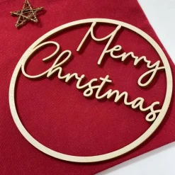 Weihnachtsdeko|Werkstatt am See Ring Merry Christmas aus Holz – Weihnachtsdeko Kranz aus Birkensperrholz