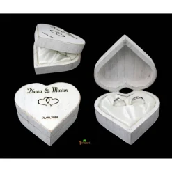 Ringkissen|Timbert RINGBOX aus HOLZ Herz Rustikale Hochzeit Ringkissen mit GRAVUR Vintage Ringschachtel für Eheringe Ringkästchen Personalisiert in Shabby weiß
