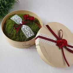 Discount Ringbox-Ringkissen BORDEAUX mit Moos in Holzbox zur Hochzeit Ringkissen