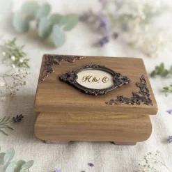Ringkissen|Keetjes Küstenmanufaktur Ringdose hellbraun gold mit Ringkissen personalisierbar mit Monogramm Datum Ringbox Hochzeit Ringkästchen Ringträger