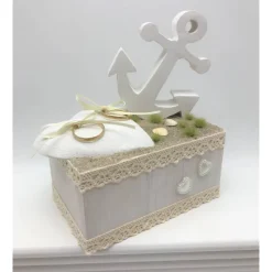 Sale Ringkissen, maritim, komplett aus Holz, weiß/creme mit Anker Ringkissen