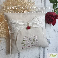 Ringkissen mit Stickerei, Geschenkidee, Geldgeschenk, Hochzeit, Vintage Ringkissen
