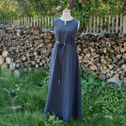 Kostüme Für Erwachsene|Toraxacum Ärmelloses Wikinger Leinen Kleid in verschiedenen Farben, Sommer Unterkleid Mittelalter, langes Leinenkleid