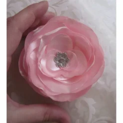 Best Rosa Stoffblume Braut Brosche Klammer mit Strass 