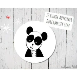 Sticker & Aufkleber|Nanös Welt Runde Papieraufkleber mit Panda in schwarz-weiß 4cm
