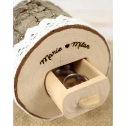 Ringkissen|Timbert Rustikale RINGBOX aus einem BAUMSTAMM + GRAVUR personalisiert für Trauringe Vintage Holz Ringkästchen Hochzeit Ringkissen Natur Alternative