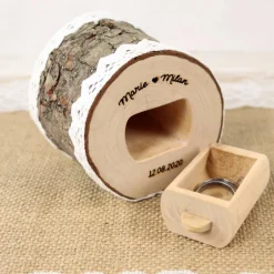 Ringkissen|Timbert Rustikale RINGBOX aus einem BAUMSTAMM + GRAVUR personalisiert für Trauringe Vintage Holz Ringkästchen Hochzeit Ringkissen Natur Alternative