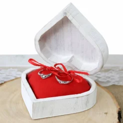 Ringkissen|Timbert Rustikale RINGBOX aus HOLZ Herz Ringkissen Shabby Chic Weiß + GRAVUR Vintage Hochzeit Ringkästchen für Eheringe Ringscha