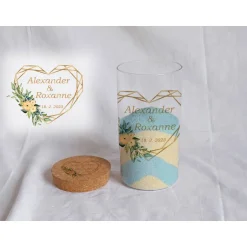 Accessoires|Das Moment Sandzeremonie Glas mit Holzdeckel Hochzeitsbrauch Windlicht Design Geometric Heart
