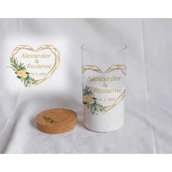 Accessoires|Das Moment Sandzeremonie Glas mit Holzdeckel Hochzeitsbrauch Windlicht Design Geometric Heart