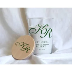 Accessoires|Das Moment Sandzeremonie Glas mit Holzdeckel Hochzeitsbrauch Windlicht Design Calligraphy