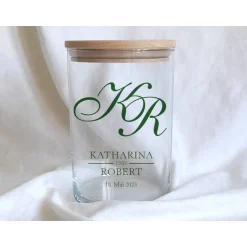 Accessoires|Das Moment Sandzeremonie Glas mit Holzdeckel Hochzeitsbrauch Windlicht Design Calligraphy
