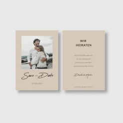 Outlet Save-the-Date Karten "Pastellsand", Postkarten 105 x 148 mm Einladungskarten