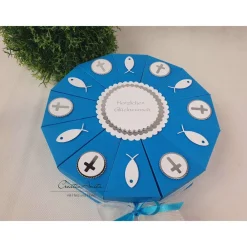 Clearance Schachteltorte Geldgeschenk Torte Taufe Kommunion Konfirmation in TÜRKIS-WEISS Geldgeschenke