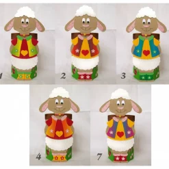 Sale Schäfchen mit Geschenkbox als Osternest oder Frühlingsdeko, Osterlämmchen Tischdeko aus Wellpappe, originelles Osternest Osterkörbchen