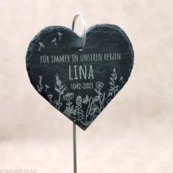 Sale Schieferherz Grabschmuck, Gedenktafel/Grabstein, Beileidsgeschenk, Grabdekoration Gedenksteine