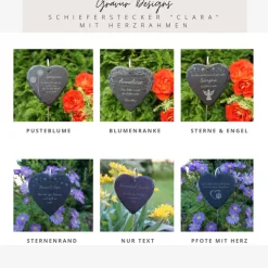Online Schieferstecker mit Herzrahmen / Andenken Schiefer Trauergeschenk Grabschmuck Grabstecker Gravur Grabdeko Beerdigung Gedenksteine