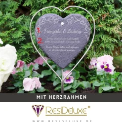 Online Schieferstecker mit Herzrahmen / Andenken Schiefer Trauergeschenk Grabschmuck Grabstecker Gravur Grabdeko Beerdigung Gedenksteine