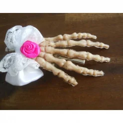 Accessoires|Punkrockdesign Schleife Rose  Skeletthand Haarklammer gothic