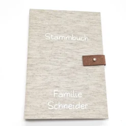 Hochzeitsgästebuch|Buchbinderei Frühauf Schlichtes, elegantes Stammbuch Standardformat personalisiert mit Verschluss – Handgefertigt aus Rohleinen