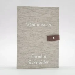 Hochzeitsgästebuch|Buchbinderei Frühauf Schlichtes, elegantes Stammbuch Standardformat personalisiert mit Verschluss – Handgefertigt aus Rohleinen