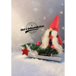 Clearance Schlitten Wichtel Advent Weihnachten Winter Holz rot Beeren Weihnachtsdeko