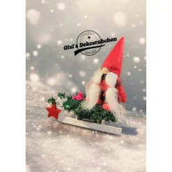 Clearance Schlitten Wichtel Advent Weihnachten Winter Holz rot Beeren Weihnachtsdeko