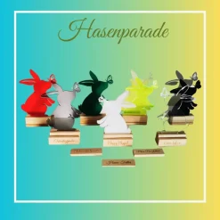 Clearance Schmetterlingshasen aus Acryl mit Lasergravur und Holzklötzchen, Osterhasen im Kranz oder Metallring als Türdekoration Osterhasen