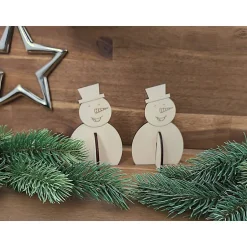 Weihnachtsdeko|Hübsches Aus Holz Schneemann aus Holz, steckbar (2er-Set)