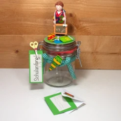 Glückwunschkarten|Trödel Dings da Schulanfang Einschulung Geldgeschenk Geschenkglas personalisierbar für Jungs