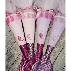 Schultüte Meerjungfrau aus Stoff / 70cm für Mädchen I Mittelteil lila I mit Schwanzflosse rosa Kinder Einschulung