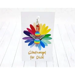 Outlet Schutzengel Regenbogen Silber – LGBTQ Regenbogenengel mit silbernen Flügeln & Karabiner Geschenke