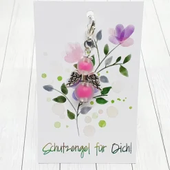 Schutzengel silberfarben/pink – Glücksbringer Anhänger mit Acrylperlen, ca. 2,5cm groß Geschenke