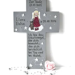 Clearance Schutzengelkreuz Mädchen – Handbemaltes Taufkreuz aus Holz als Taufgeschenk & Geburt Geschenke