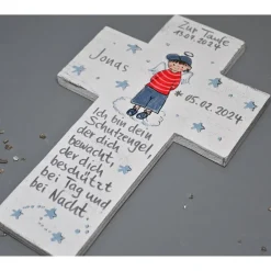 Clearance Schutzengelkreuz Taufgeschenk Junge – Personalisiertes Holzkreuz 22 x 14 cm handbemalt Geschenke