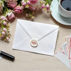 Einladungskarten|pollimarket Selbstklebende Wachssiegel mit echten Rosenblüten & Goldflocken – 10 Unikate, handgefertigt, perlmuttweiß, 3cm