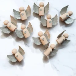 Dekoration|pollimarket Set 10 handgefertigte Holz Engel mit silbernen Flügeln – Tischdeko für Taufe, Konfirmation, Hochzeit & Geburtstag