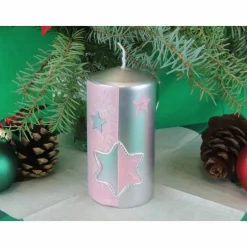 Best Silberne Weihnachtskerze mit rosafarbigem Stern Kerzen & Beleuchtung