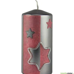 Best Silberne Weihnachtskerze mit rosafarbigem Stern Kerzen & Beleuchtung