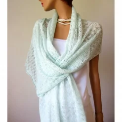 Sommer Schal mint aus Baumwolle und Merino, leichtes Lace-Tuch reine Naturfaser, zarte Stola Damen Brautstolen & -Boleros