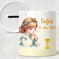 Geschenke|geschenke364 Spardose Geschenk zur Kommunion mit Name und Datum für Mädchen oder Junge