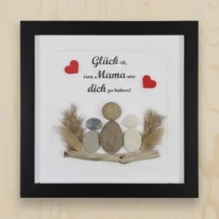 Steinbild Mama mit Kindern – Personalisiertes Unikat mit Trockenblumen | Geschenk Muttertag, STB-160 Geschenke
