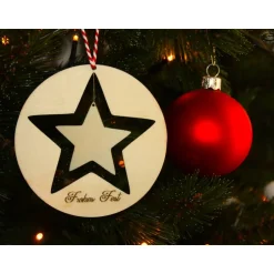 Baumschmuck|Hübsches Aus Holz Stern-Anhänger/Holzmobile "Frohes Fest"