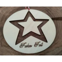 Baumschmuck|Hübsches Aus Holz Stern-Anhänger/Holzmobile "Frohes Fest"