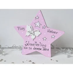 Sale Sternenkind Erinnerung Holzstern – Handbemaltes Andenken mit Schmetterling, personalisiert für Eltern Mutmacher