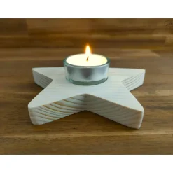 Clearance Stern-Teelichthalter mit Glaseinsatz / Holzstern Weihnachtsdeko