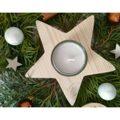 Clearance Stern-Teelichthalter mit Glaseinsatz / Holzstern Weihnachtsdeko
