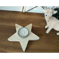 Clearance Stern-Teelichthalter mit Glaseinsatz / Holzstern Weihnachtsdeko