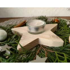 Clearance Stern-Teelichthalter mit Glaseinsatz / Holzstern Weihnachtsdeko